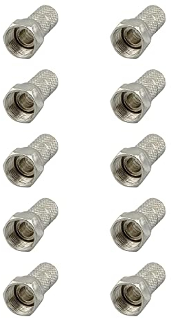 rocabo F-Stecker 6,5mm mit großer Mutter (10 Stück) - für Koxial- und SAT-Kabel - werkzeugloses Aufdrehen möglich - silber
