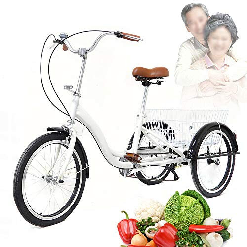 kangten Tricycle adulte 3 roues vélo senior vélo avec panier de courses 20 pouces pour femme homme blanc