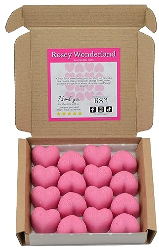 RSWellness Rosey Wonderland Soy Wax Melts Scented - 16 Heart Wax Melts Gift Set - Highly Scented Handmade Home Fragrance - Vegan & Pet Friendly
