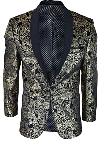 Mens Velvet Paisley Floral Blazer Black Gold Silver Tuxedo Jacket Dinner Suit Tux