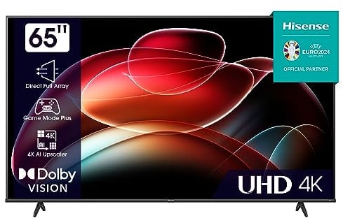 Hisense 65E6KT 164cm (65 Zoll) Fernseher, 4K UHD, HDR, Dolby Vision, Triple Tuner, Smart-TV, Bluetooth, WiFi, Alexa Built-In, DTS Virtual X, Hotel Mode, Schwarz [2023]