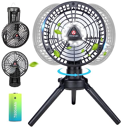 FANCYWING Ventilatore da campeggio portatile con lanterna a LED, ventilatore da tavolo USB ricaricabile, velocità continua e ventilatore da tenda a batteria da 7800 mAh
