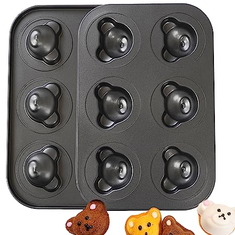 Elesinsoz 2 Pack Bear Shaped Muffin Pans, 6 Cavity Non-Stick Madeleine Mold Cake Pan, Mini Muffin for Edible Bear Cake Topper Decoration Shower Birthday Party Decorations