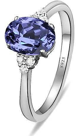 Homxi Verlobungsringe Paar Silber 925 Damen,Engagement Trauringe 4 Zinken mit Simple Oval Helllila Zirkonia Silber Damenring Hochzeit Gr 62 (19.7)