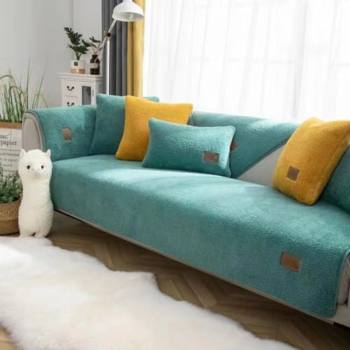 Gluhbirnen Sofabezug Samt, Sofadecke, Sofadecken für Sitzfläche, Sofa Überwurf, Sofa Überzug l Form, Couch Überzug, Sofaschoner rutschfest, Decke Sofa Schutz, Bohnengrün, 70 * 70CM