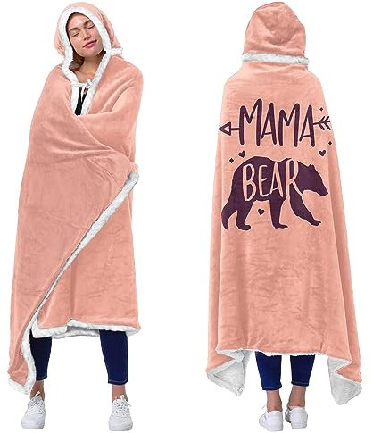 iyoimono Kuscheldecke mit ärmeln und Kapuze Mama, Decke Geschenke für Mama,Bear Mama Decke Muttertagsgeschenk Dicke Sherpa Ärmeldecke für den Winter 120 x 185 cm