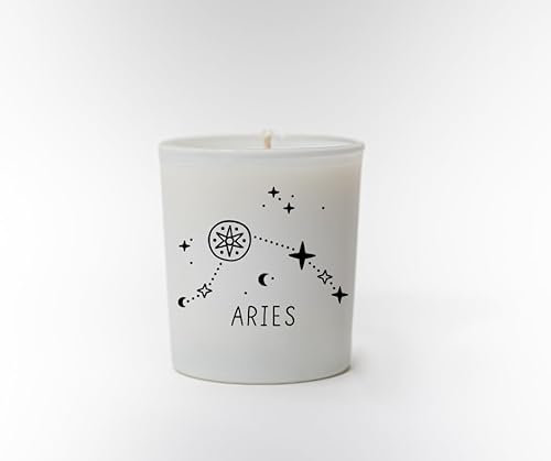 Original Soy Wax Zodiac Duftkerze Tierkreiszeichen: Widder - aus 100% veganem Sojawachs - Aromatherapie Weiße Kerzen - Sternzeichen Duftkerzen im Glas - Duft: Sandelholz