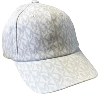 Michael Kors MK Logo Signature Hat White MK Gray Logo Print Stretch Cotton Baseball Cap, White/Grey, One Size, weiß/grau, One size