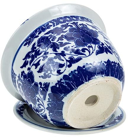 BESPORTBLE Pot De Fleurs en Porcelaine Bleu Et Blanc Bol De Plantation Vintage Pots De Fleurs Dorchidées Grand Bol à Plantes Jardinière Chinoise Cache-Pot Bleu Et Planteur Céramique Ménage