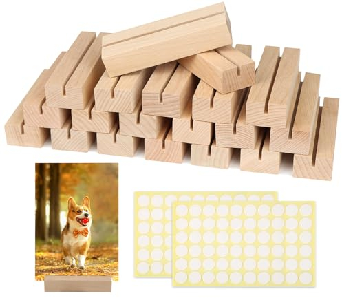 ROYUEXT 20 Stück Kartenhalter Holz Set, Tischkartenhalter 10×3×2cm mit 3mm Schlitz, Robuste Bastelklötzchen für Postkarte Bild, Hochzeit Party Menü