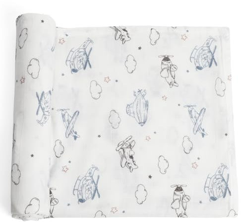 Knirose Pucktuch Baby Musselin Babydecke Swaddle 120x120cm Puckdecke Mulltücher, Bambus Baumwolle Baby Pucktücher Decke für Neugeborene Junge und Mädchen(Flugzeug)
