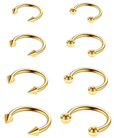 8 Stück Hufeisen Piercing 16 g Nasenseptum Chirurgenstahl Nasenring Septum Piercing Gold Schmuck Lippenpiercing Ring Damen Augenbrauen Piercings Herren (Gold)