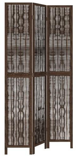 vidaXL Raumteiler 3-TLG., Paravent Faltbar für Innenbereich, Trennwand Verbrannter Optik, Spanische Wand Sichtschutz Umkleide, Dunkelbraun Massivholz Paulownia