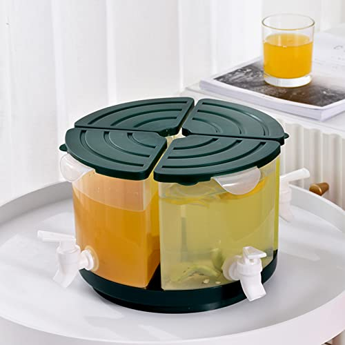 BLSYHDH Dispensador de Bebidas para Nevera, 5,5 Litros, Cuatro Compartimentos, Botella de Agua Giratoria, Cubo Enfriador, Contenedores de Jugo de Limonada Helada, Dispensadores de Bebidas con(#green)