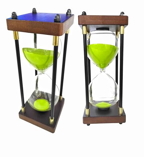 Horloge de Minuterie de Sable Sablier 60 Minutes Accueil Ornement Bureau Décoration pour Salon Table Basse Jeu Scolaire Hourglass Timer 60 Minutes Cadre en Bois Sablier Vert