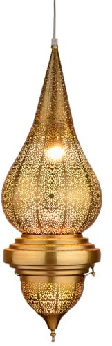 Marrakesch Pendelleuchte Hängelampe 66cm groß Lampenschirm aus Metall | Lampe Leuchte Wohnzimmerlampe Inanna Gold als aesthetic Deko im Wohnzimmer | Esszimmerlampe über den Esstisch im Esszimmer