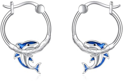 Hai Ohrringe Sterling Silber Hai Hoop Huggie Dangle Drop Ohrringe Tier Biss Schmuck Geschenke für Ladies Damen