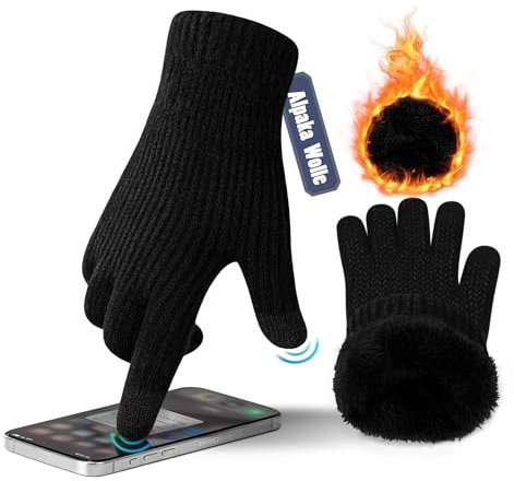 ineepor Alpaka Handschuhe Herren Damen Doppelschicht Touchscreen Thermo Warme Fleecefutter Winterhandschuhe Wolle Strickhandschuhe Rutschfeste