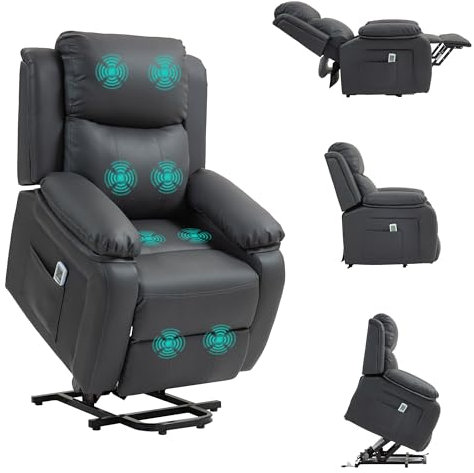 HOMCOM Electric Power Lift Recliner Chair Vibration Massage Reclining Chair with Remote Control and Side Pocket, Dark Grey