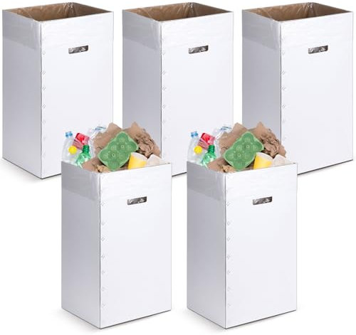 Tioncy Lot de 5 poubelles jetables et réutilisables en carton ondulé avec 10 sacs poubelle blancs pour fêtes, événements (197 litres)