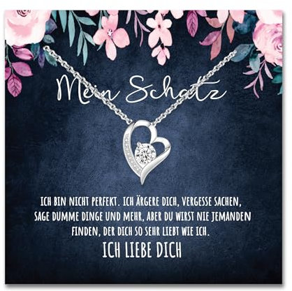 An meinen Schatz Halskette mit Karte Herz Kette mit LED Box und Spruch für Damen Frau Partnerin Freundin oder Verlobte zum Jahrestag Geburtstag Weihnachten (LED Box | Herz)