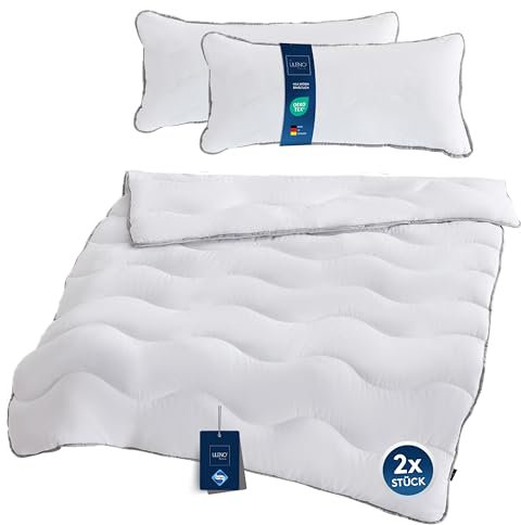 LILENO HOME Premium Ganzjahresdecke 200x200 cm + Kissen 40x80 cm [2er Set] mit Sanitized Hypoallergen - weiche Bettdecke 200x200 cm + Kissen 40x80 cm - für Sommer u. Winter - waschbar bis 95°C