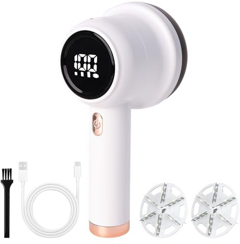Fusselrasierer Elektrisch für Kleidung,Tragbarer Aufladbar Elektrisch Entfussler USB Aufladbar, 3 Einstellbare Leistungsstufen. 6-Blatt-Messer, LCD-Display, Weiß