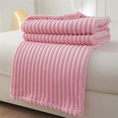 DOTBUY-SHOP Couverture, Couvertures en Flanelle Style à Rayures, Plaid Couverture Polaire, Couverture Douce et Confortable Microfibre, Jeté de Canapé Convient (70x100cm,Rose)