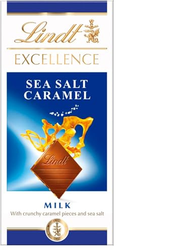 Lindt EXCELLENCE Milk Chocolate, Sea Salt & Caramel Bar, 100g (Pack of 10)