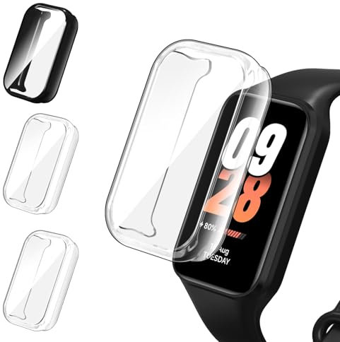 ivoler 3 Piezas Funda con Protector de Pantalla para Xiaomi Smart Band 8 Active/Xiaomi Redmi Smart Band 2, Protección Completa Carcasa Delgado Suave TPU Anti-Arañazos Case, 2 Transparente + 1 Negro