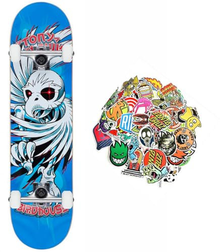 BIRDHOUSE X Tony Hawk Professionelles Skateboard, Einstiegslevel Stage 1 – beste Leistung auf allen Niveaus (spiralblau, 7,75 Zoll)