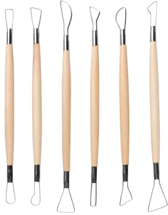 FSSTUD 6 Pcs Wooden Handle Clay Tools Double Ended Wire Loop Sculpting Tools Polymer Clay Carving Tools Pottery Trimming Tools Modeling Clay Spatula Tools Clay Sculpture Set