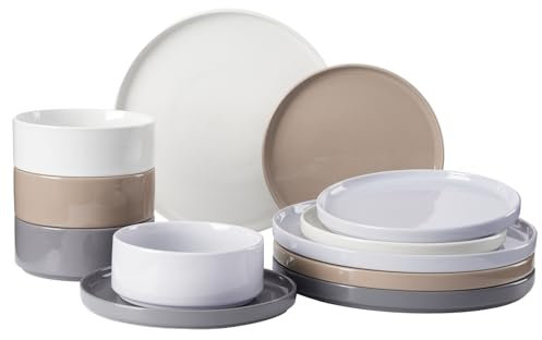 Richmount Dinner Set for 4, 12 Pieces Stoneware Plates and Bowls Sets Dinnerware Sets Chip and Scratch Resistant Modern Speckled Ceramic Dish Set Service for 4, Series Nebula, Multi-Color