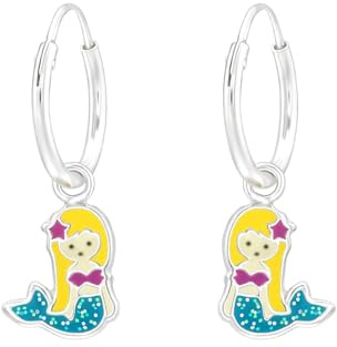 Monkimau Meerjungfrau Kinder Creolen Ohrringe | 925 Silber | Mädchen Ohrstecker Schmuck | Hypoallergen & Nickelfrei | Kinderohrringe Geschenkidee