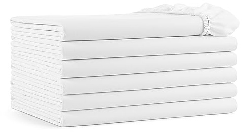 Arkwright Bulk Full Fitted Bed Sheets - Pack of 6, 100% Cotton Sateen Bottom Sheet only with 12 Deep Pocket, Extra Soft Bedding Essentials for Hotels, Guests, and Vacation Rentals, White