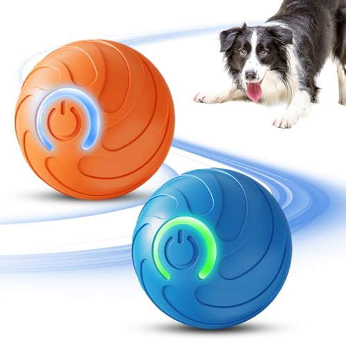 Czerio Interactive Pet Toy Automatic Rolling Ball, 2025 New Vibrating Dogs Ball Moving Dog Balls with LED Flash Light, Washable Durable Electronic Dog Toy Rechargeable Cat Toys (2PC)