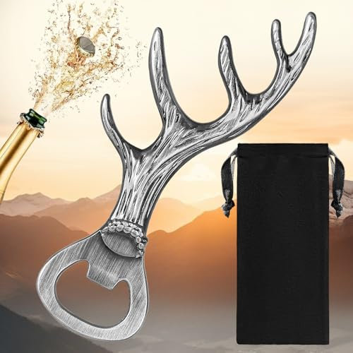 LULLEA Hirschgeweih Geschenke, Bierflaschenöffner, jäger geschenke für Frauen Männer, Weihnachtsgeschenke für Frauen Männer, Personalisierte Geschenke für Jäger, Männer, Vater, Mama, Papa,Silber