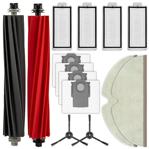 (14 Pièces) Q5 Pro Pièces de Rechange Compatibles avec Les Aspirateurs Robots Roborock Q5 Pro+/ Q8 Max/ Q8 Max+, 2 Brosses Rotatives, 2 Brosses Latérales, 4 Filtres, 4 Sacs à Poussière, 2 Serpillères
