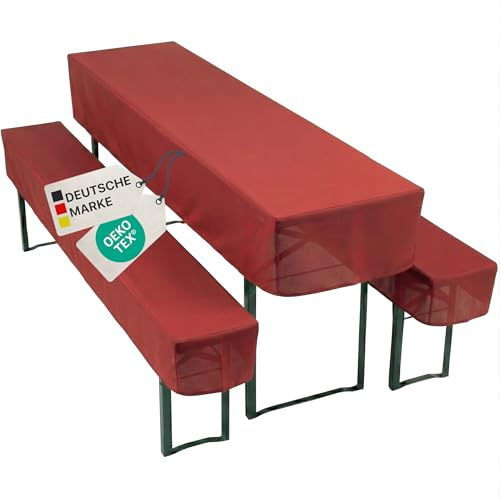 NYVI Biertischhussen Set NYVIGala Rot - 3-teiliges Hussen-Set für Bierzeltgarnitur - Tischhusse für 70x220 cm Biertische & 2 Bierbankhussen für 220x25 cm Sitzbänke - Waschbar, Oeko-TEX 100