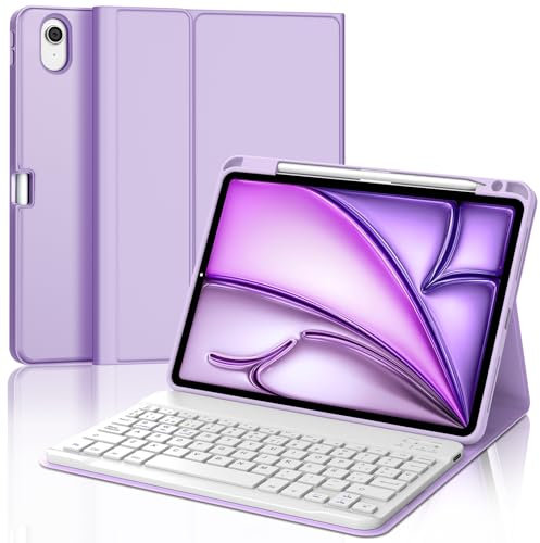 FOGARI Teclado para iPad Air 11 Pulgadas M2 2024/M3 2025, Funda para iPad Air 11 M2 2024/M3 2025 con Español Ñ Teclado Bluetooth Magnético con Portalápices, Púrpura Ligera