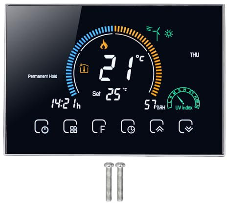 Termostato del condizionatore d'aria centrale GearWell (95-240 V), controllore di temperatura WiFi intelligente con touchscreen LED, termostato HVAC programmabile per casa e (Negro)