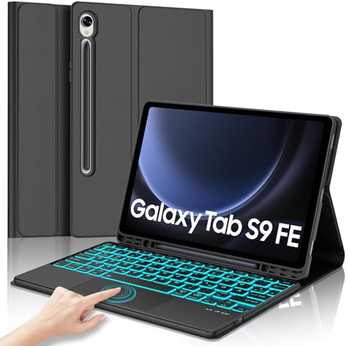 SENGBIRCH Tastatur Hülle für Samsung Galaxy Tab S10 FE 2025/S9 FE 2023 10.9 - QWERTZ Deutsche Touchpad 7 Farben Beleuchtete Abnehmbare Bluetooth Tastatur für Galaxy Tab S9 11, Schwarz