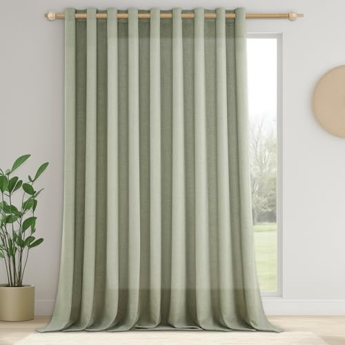 CUTEWIND Leinen Vorhang mit Ösen Lichtdurchlässig Ösenschal Salbeigrün 1 Stück H 240 x B 200 cm Voile Gardinen Leinenoptik für Wohnzimmer Schlafzimmer Große Fenster Curtains Living Room