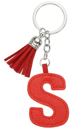 PATIKIL Porte-clés en cuir avec pendentif lettre initiale de l alphabet pour femme, Rouge, 4.72 x 1.57 inch