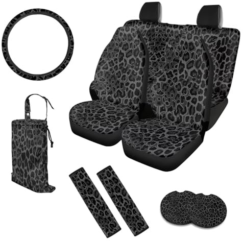 UOIMAG Autositzbezug, Leopardenmuster, Leopardenmuster, Lenkradbezug, vollständiges Set, 10 Stück
