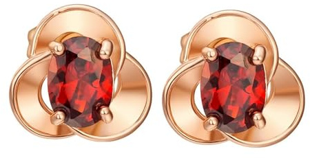 AMDXD Ohrstecker 14K Gold 585, Blumen Ohrstecker mit Rubin Rot Ovalschliff, Gelbgold Au585 Ohrstecker Nickelfrei Echtes