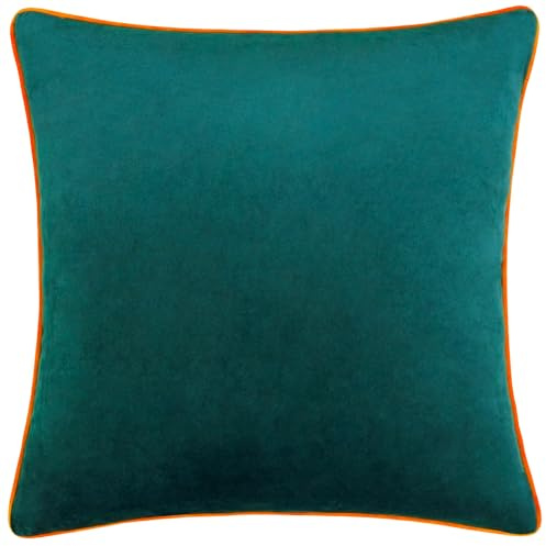 furn. Meridian Velvet Cushion Cover (Teal/Clementine - 45 x 45cm) | Soft velvet cushion cover with contrast piping and concealed zip. 45 x 45cm. Cushion cover only.