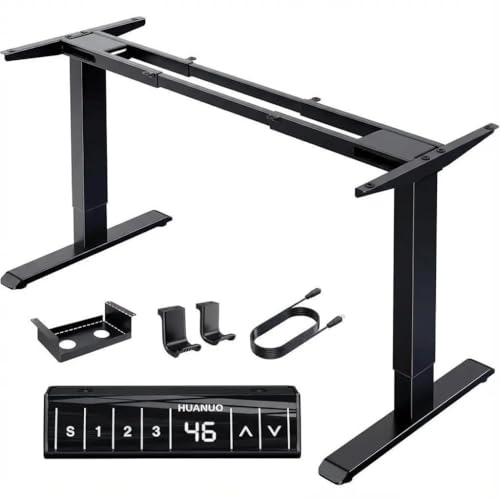 HUANUO Höhenverstellbarer Schreibtisch Gestell mit 2 Motoren, Schwarz | Schreibtisch Höhenverstellbar, 4-Speicher-Smartpanel, mehrteilige Platte, robust und standsicher.