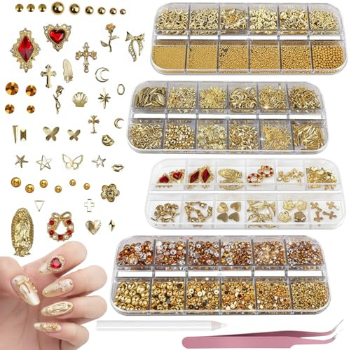Flower, Bow, Cross, Shell Charms for Nail Art Design Accessories with Tools Tweezers