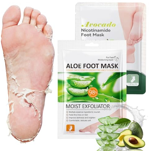 2 Paar Fußmaske, Hornhaut Entfernen FußPeeling Fussmaske, Feuchtigkeitsspendende Fußpflege Maske Für Glatte Gepflegte Füße,Männer& Frauen Geeignet (Aloe Vera + Avocado)